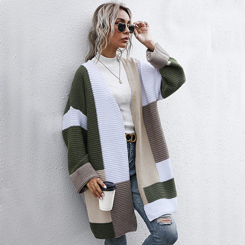 New Women Knitted Cardigans Lazy Style Color Matching