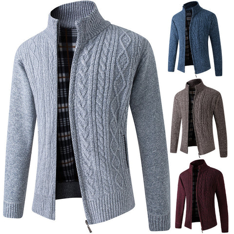 Autumn And Winter Middle-aged Men Plus Velvet Thick Knit Sweater Cardigan Sweater Father Wear Warm Jacket