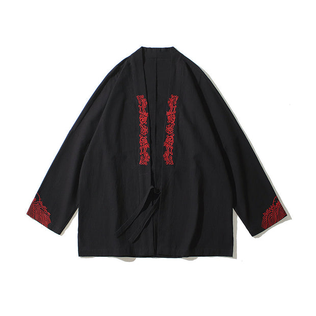 Menx Kimono Cardigan Embroidered Men Jacket Asian Clothes Plus Size Male Yukata Samurai Clothing Vintage Classic Haori Robe 5XL