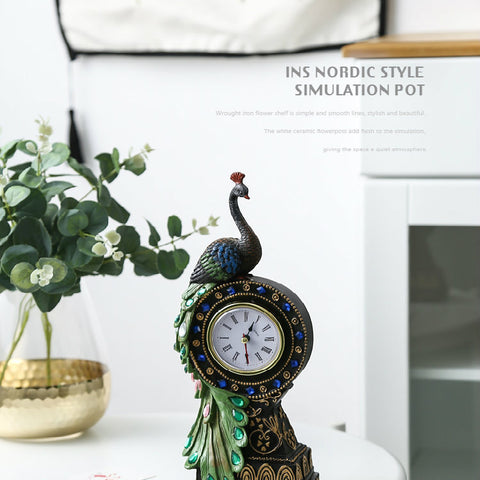 Peacock Clock European Style Creative Desk Clock Antique Seat Clock Fashion Home Clock Decoration Painted Handicraft Ornaments