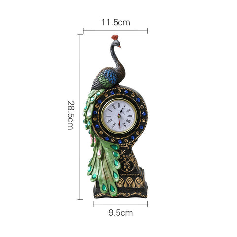 Peacock Clock European Style Creative Desk Clock Antique Seat Clock Fashion Home Clock Decoration Painted Handicraft Ornaments