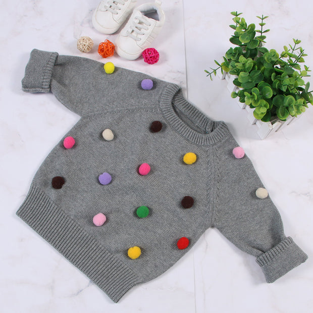 Cardigan Girls Winter Kids Sweater Balls Design Baby Knitted Cardigans Casual Toddler Boys Sweater Woolen Fleece Girls Sweater