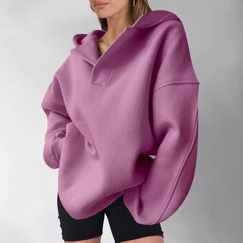 Women's Solid Color Hoodies Long Sleeve Hooded Solid Color Loose Sweater