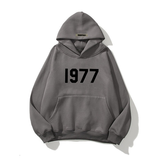 Fashion Brand Sweater High Street Loose Fleece-lined 1977 Words Sweater Men's And Women's Hoodies