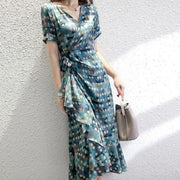 Feminine Looks Slim And Wears A French Floral Dress