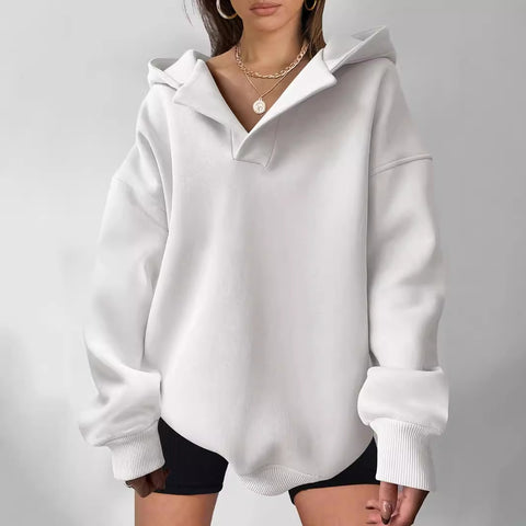 Women's Solid Color Hoodies Long Sleeve Hooded Solid Color Loose Sweater