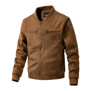 Suede Stand Collar Men's Jacket Double Zipper Pocket Clothing Mens