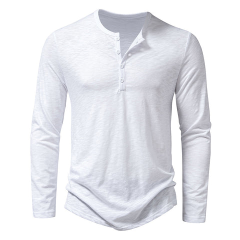 Mens Clothing Long Sleeve T-shirt Fashion Button Henry Collar Tops